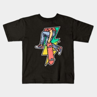 lightning shape with people playing skateboard Kids T-Shirt